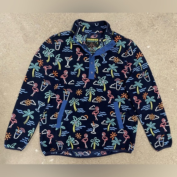 Chubbies Neon Lights Palm Tree Flamingo Unisex Fleece Pullover Jacket Large - Picture 4 of 14